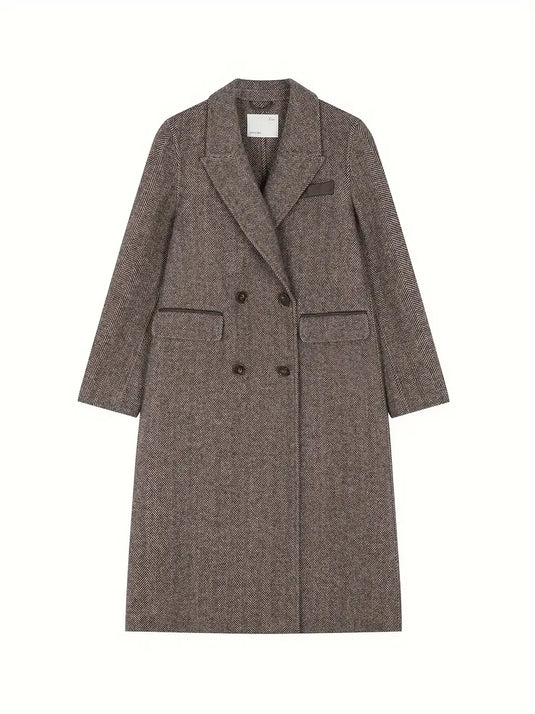 Classic Wool Herringbone Tailored Long Coat