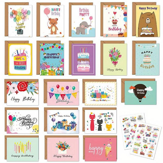 Birthday Celebrations: 20 Cards & Envelopes Set + Free Stickers