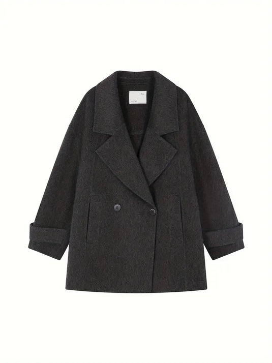 Wool Double-Breasted Charcoal Coat