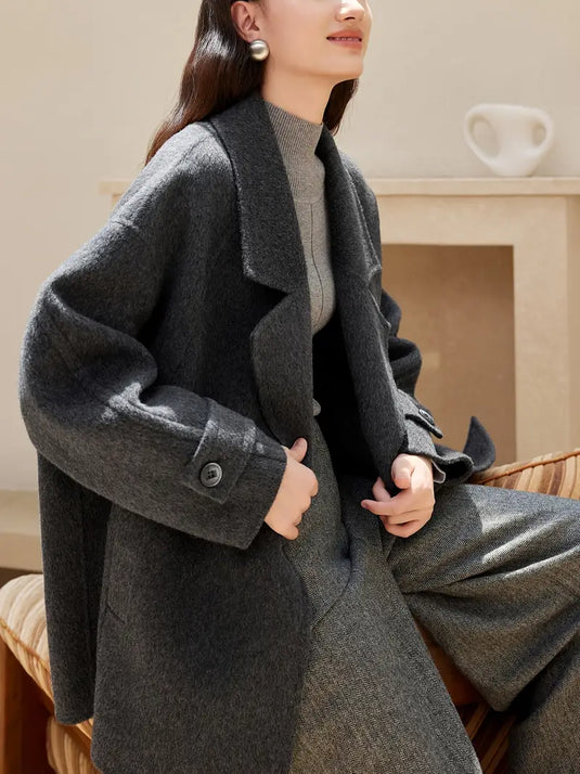 Wool Double-Breasted Charcoal Coat