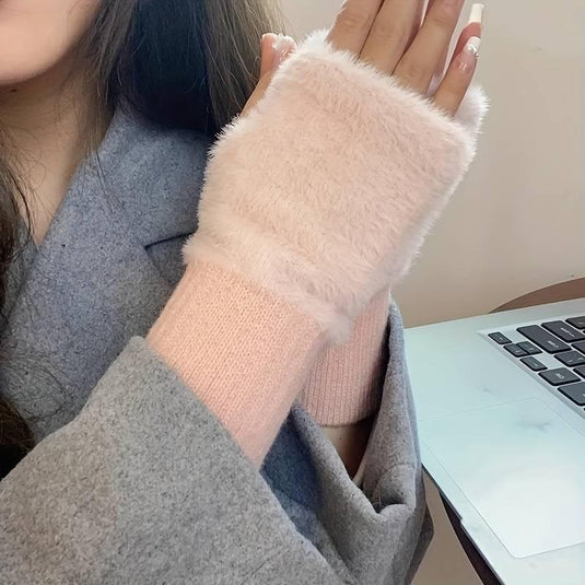 Cozy Furry Knit Fingerless Gloves