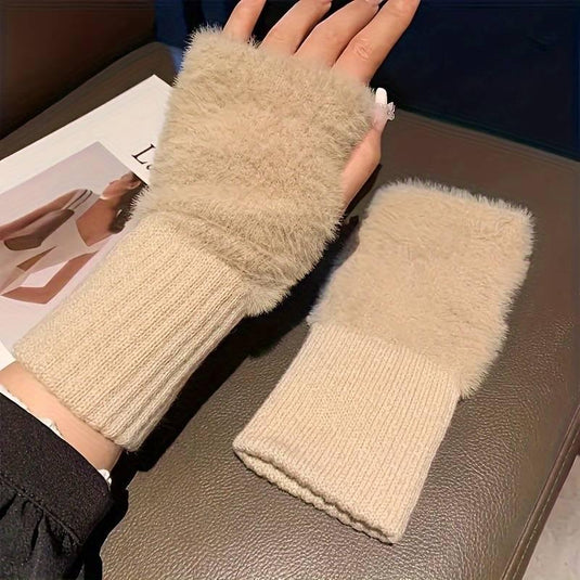 Cozy Furry Knit Fingerless Gloves