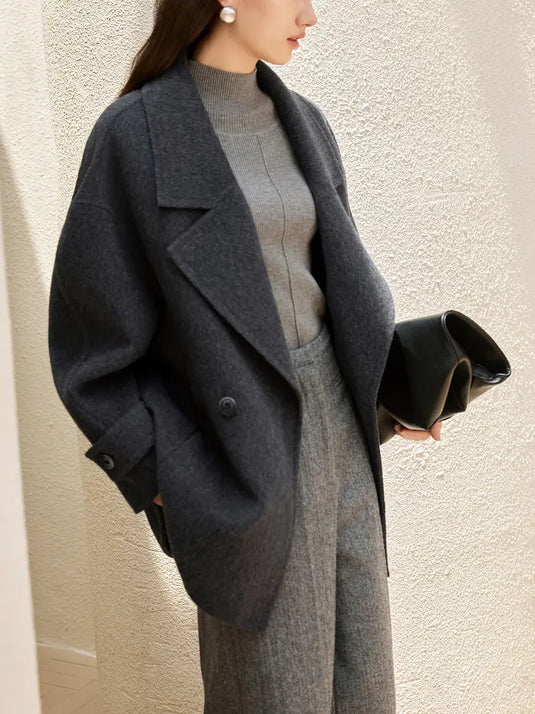 Wool Double-Breasted Charcoal Coat