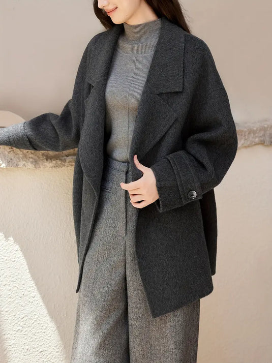 Wool Double-Breasted Charcoal Coat