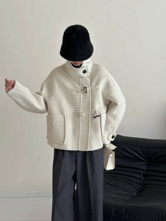 Button Front Wool Duffel Coat