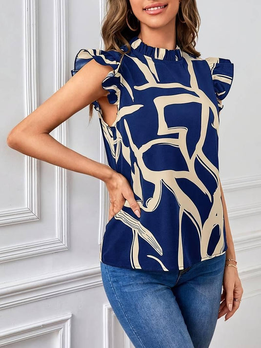 Abstract Ruffle Sleeve Blouse