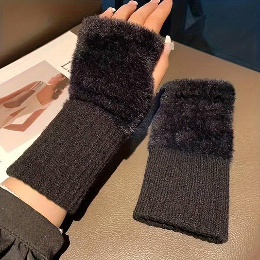 Cozy Furry Knit Fingerless Gloves