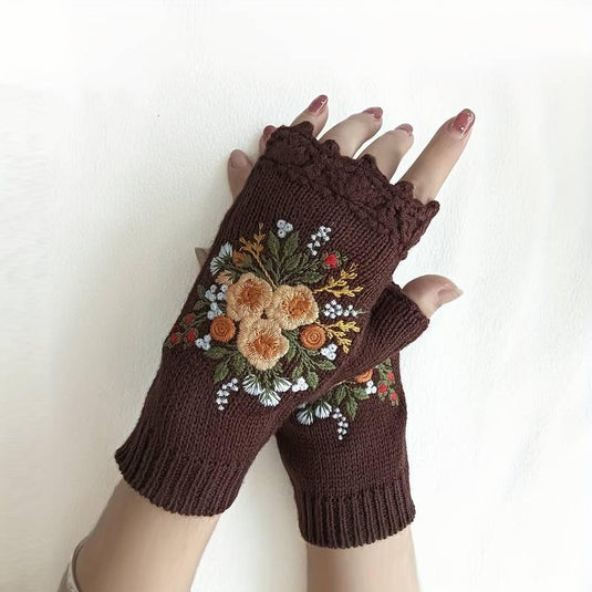 Floral Knit Fingerless Gloves