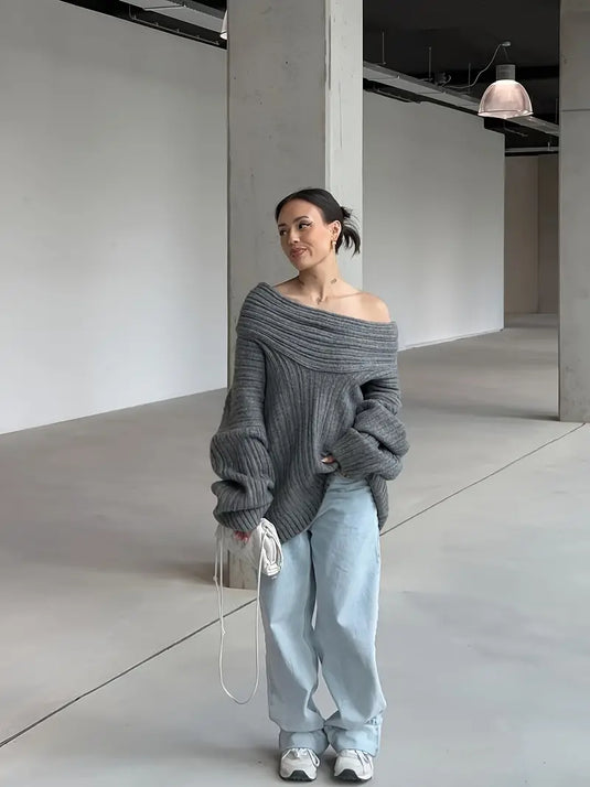 Oversized Off-Shoulder Slouchy Knit Sweater