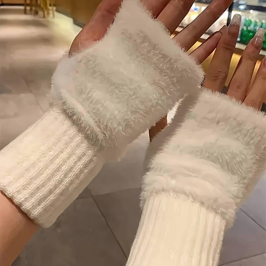 Cozy Furry Knit Fingerless Gloves