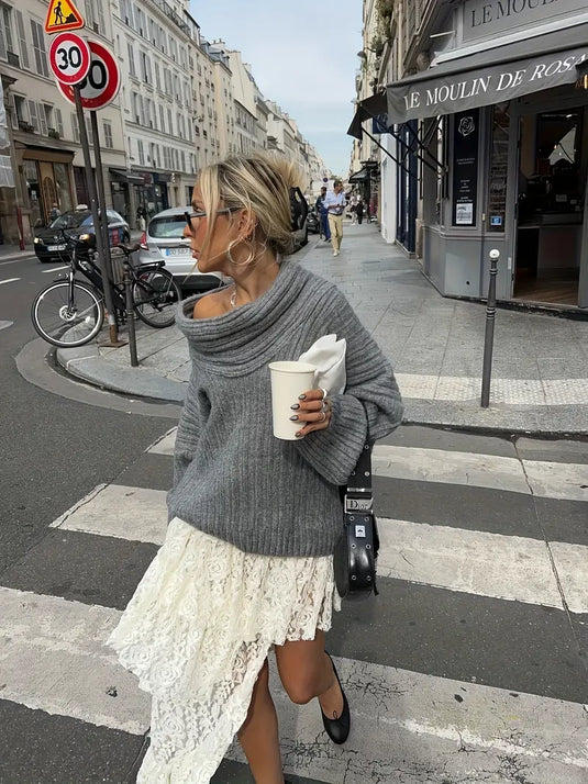 Oversized Off-Shoulder Slouchy Knit Sweater