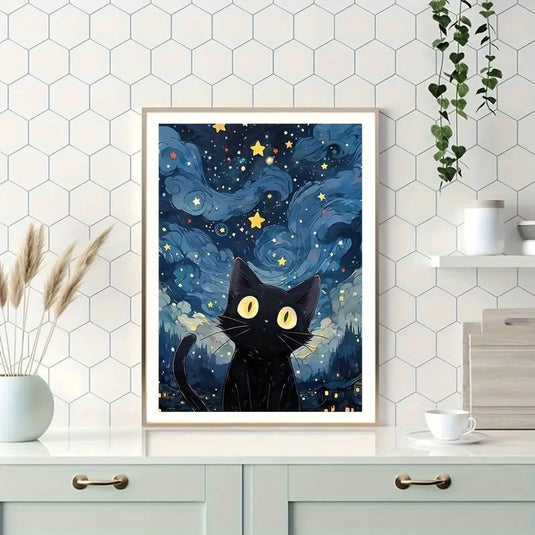 Starry Night Cat 5D Diamond Painting Kit