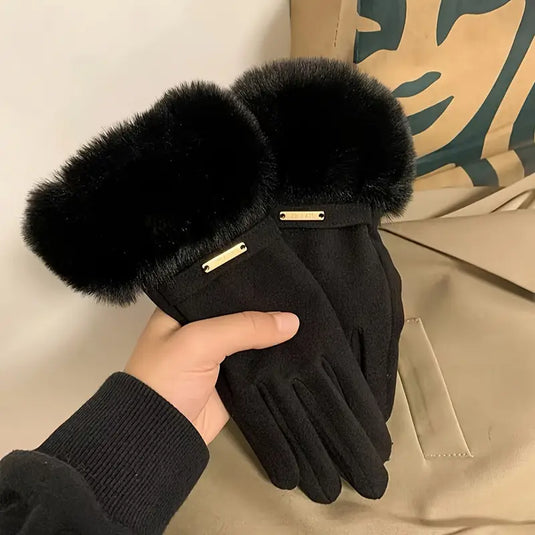 Faux Fur Trim Gloves