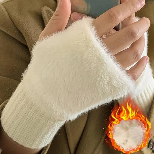 Cozy Furry Knit Fingerless Gloves