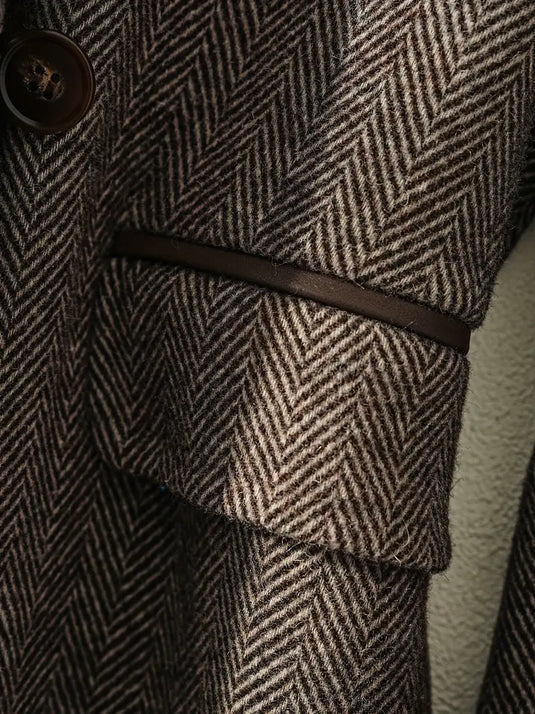 Classic Wool Herringbone Tailored Long Coat