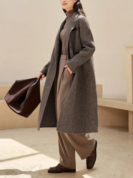 Classic Wool Herringbone Tailored Long Coat