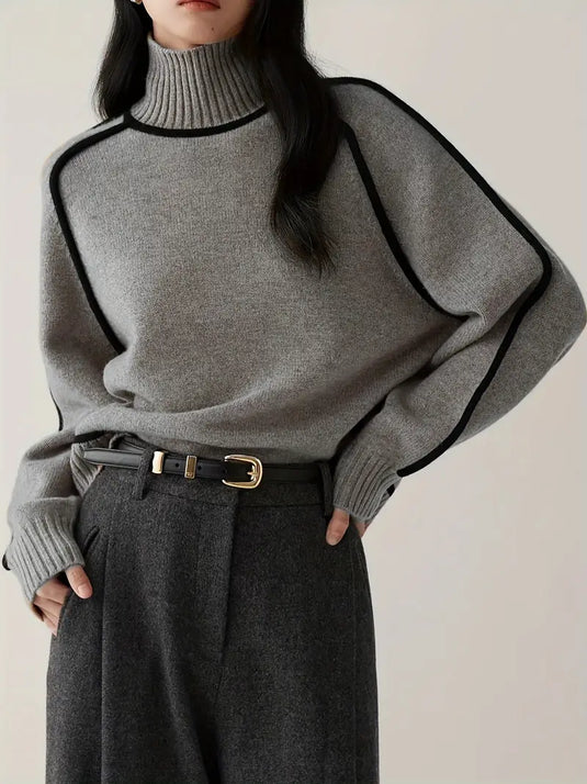 Contrast Trim Turtleneck Sweater