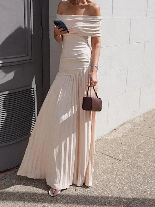 Off-Shoulder Pleated Dress