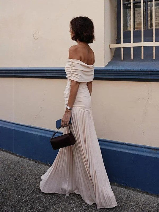 Off-Shoulder Pleated Dress