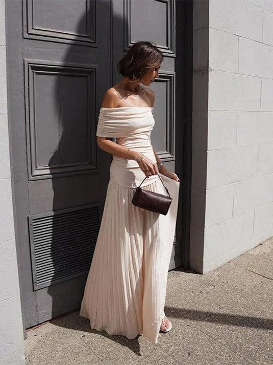 Off-Shoulder Pleated Dress