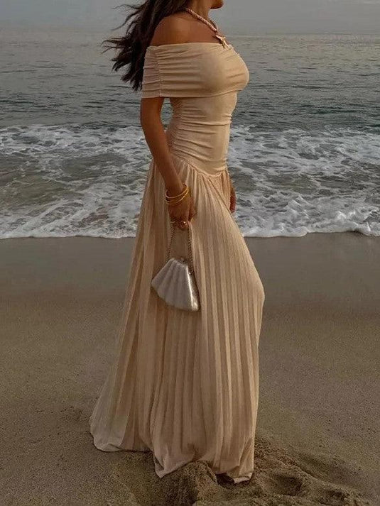 Off-Shoulder Pleated Dress