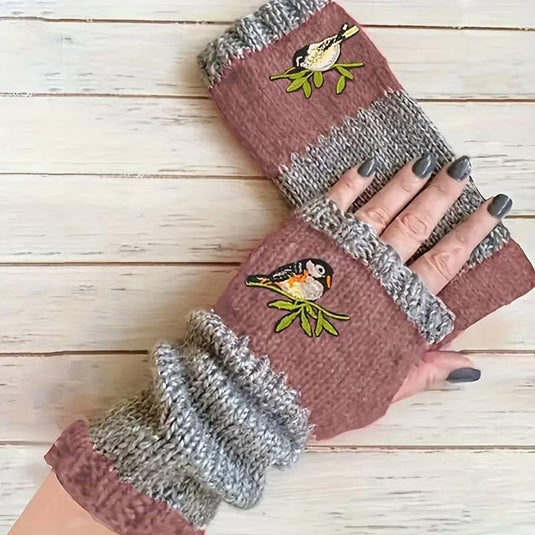 Bird Knit Fingerless Gloves