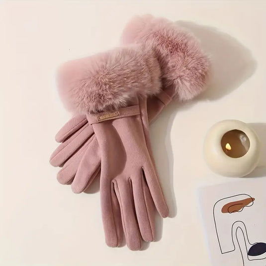 Faux Fur Trim Gloves