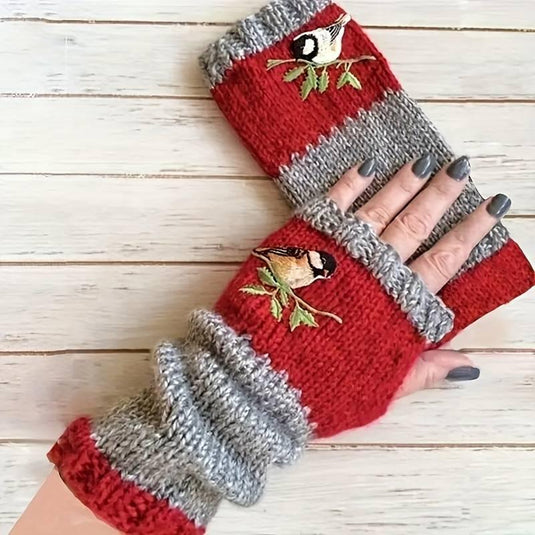 Bird Knit Fingerless Gloves