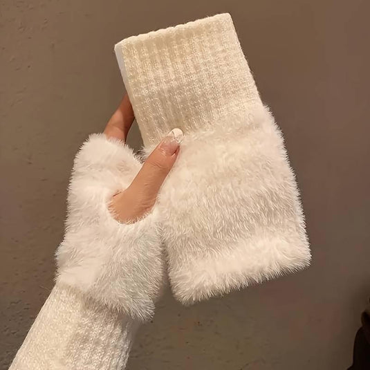 Cozy Furry Knit Fingerless Gloves